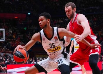 Perry Dozier Jr (Partizan Belgrade) Nicolò Melli (EA7 Emporio Armani Olimpia Milano)